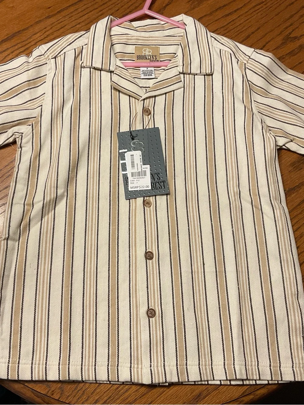Kids' Button-Down Shirt in Beige Stripe
